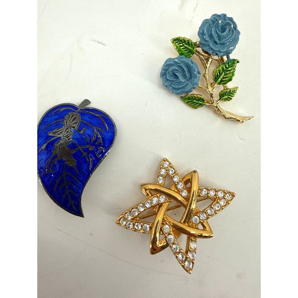 Monet Rhinestone Star Gerrys Blue Rose Siam Silver Enamel Dancer Brooch Lot 3